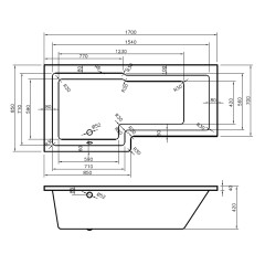BAT040TE - Tetris Technical L-Shaped LH Technical Drawings