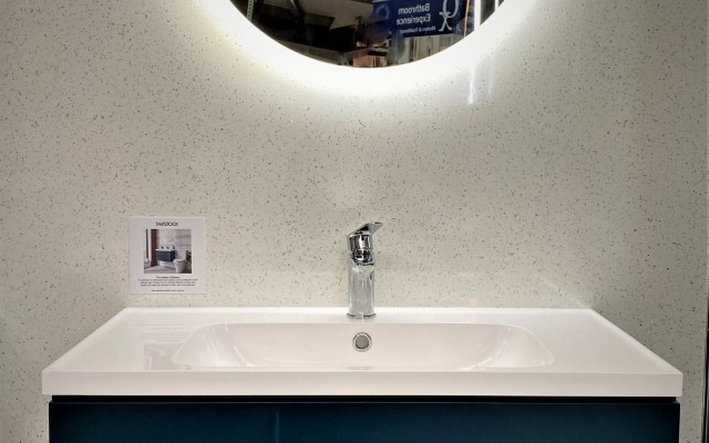 10 - Premier PHS Wells, Somerset - Bathroom Showroom - Wall-hung Vanity Unit & Round LED Mirror