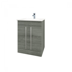 B_FUR004PU-FUR057PU - Purity 600mm Floor Standing 2 Door Unit And Basin - Grey Ash